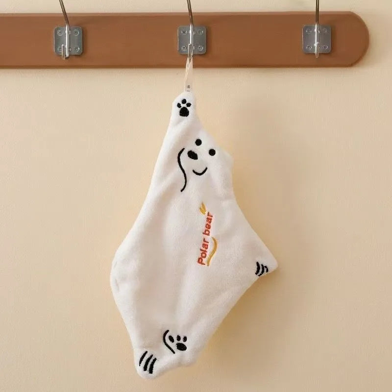 2pcs Polar Bear Hand Wiping Towel Super Absorbent Hanging Kitchen Towel Coral Design Thick Cartoon Hand Towel Vue