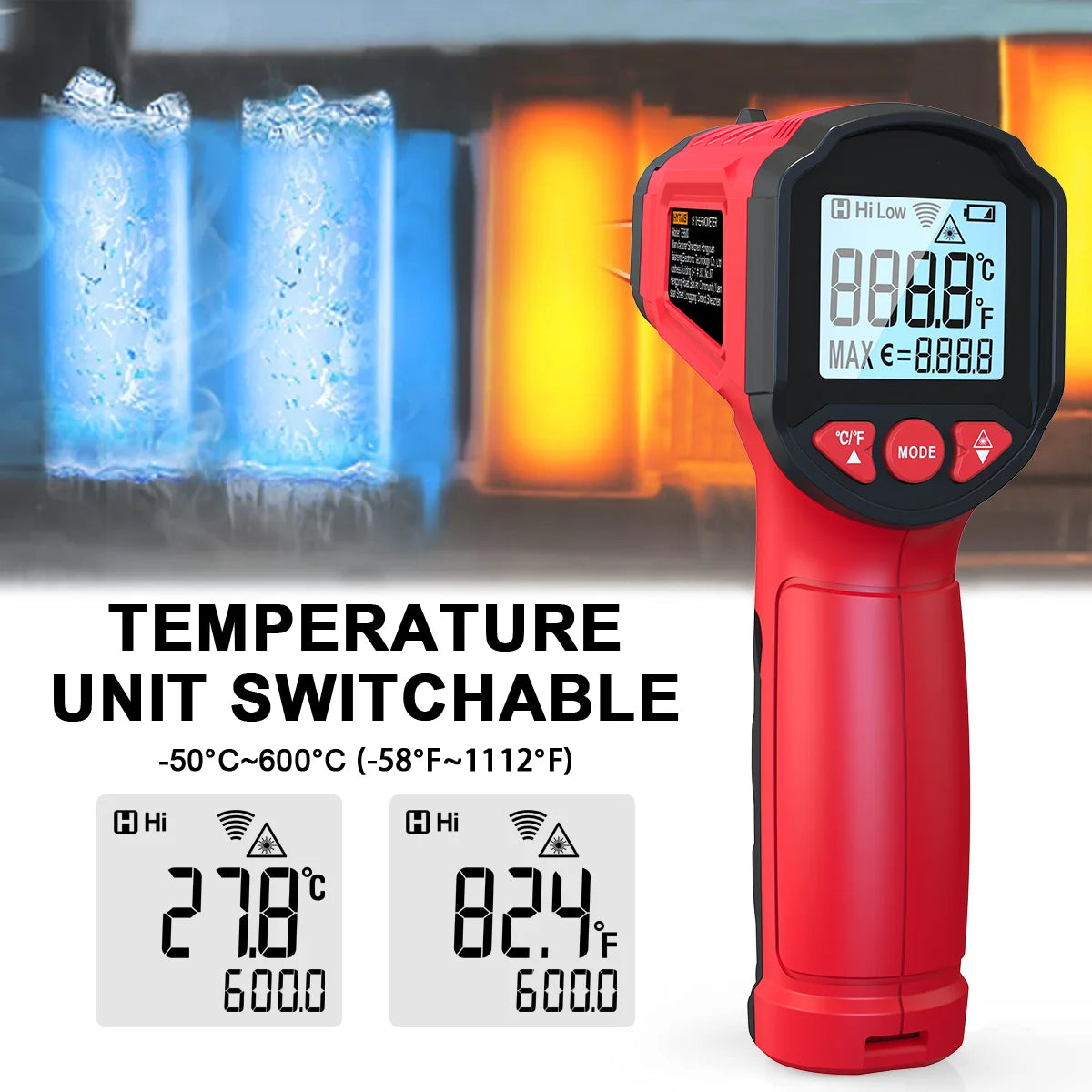 HYTAIS TS600 Infrared Non-Contact Thermometer Handheld Industrial Temp Gun Electronic Temperature Gauge -50℃ to 600℃ Greenhouse Vue