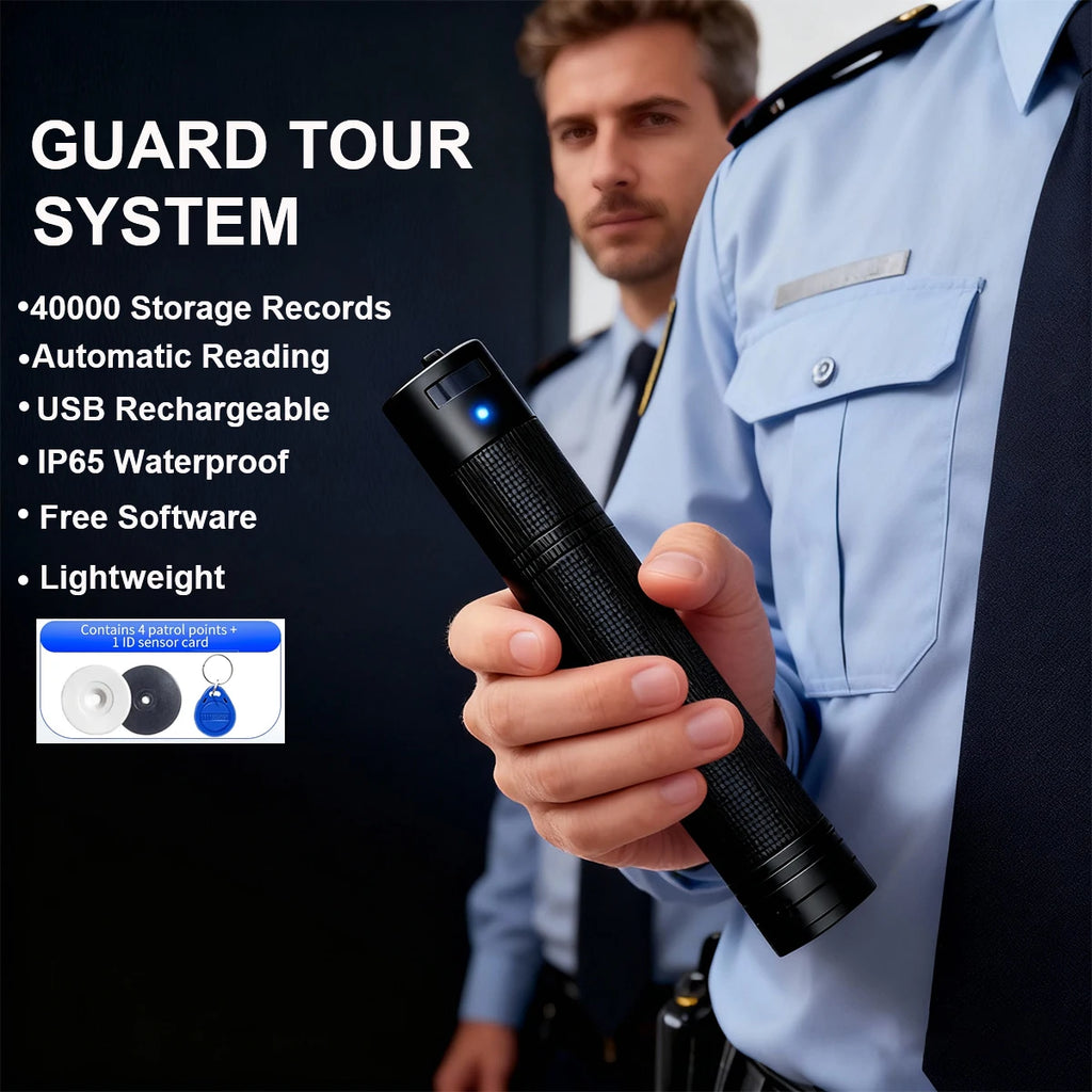 Guard Tour System Patrol Recorder IP65 Free Software Professional Guard Monitoring Attendance System with 4 Checkpoint Tags RFID Vue Default Title