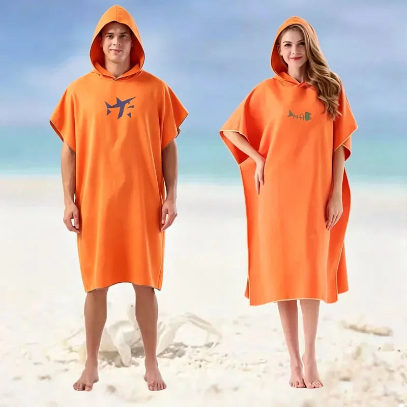 Microfiber Hooded Swim Poncho Changing Robe Towel Quick Dry Absorbent Lightweight for Men Women Beach Vacation Pool Vue