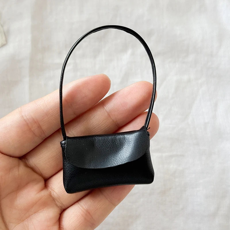 15-17cm Doll PU Leather Handbag Purse Dollhouse Decoration Pretend Play Doll Accessories Toy Vue Black