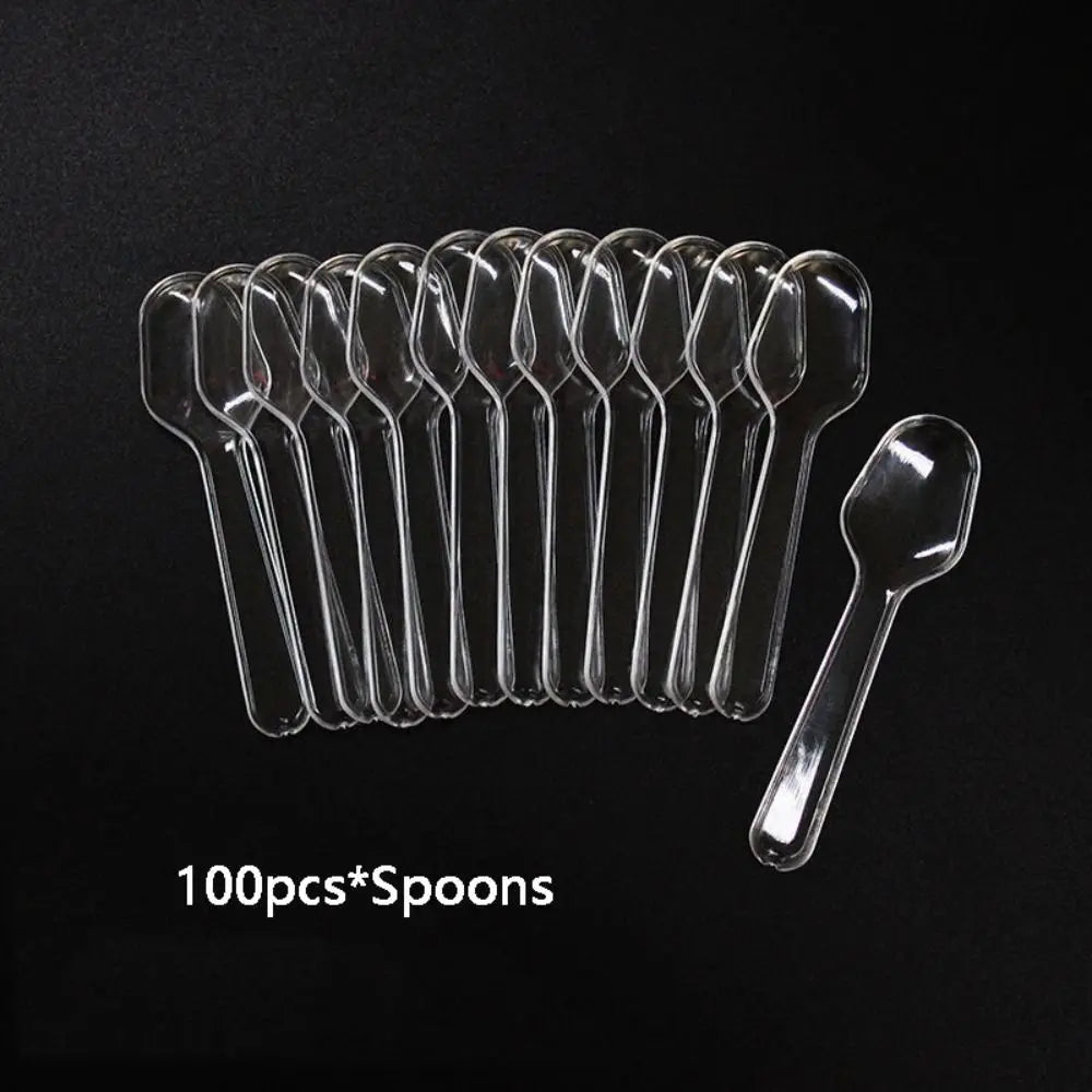 100pcs Plastic Disposable Clear Plastic Spoons Transparent Thicken Disposable Flatware Spoons 7.5*2cm Commercial Restaurant Vue 100pcs
