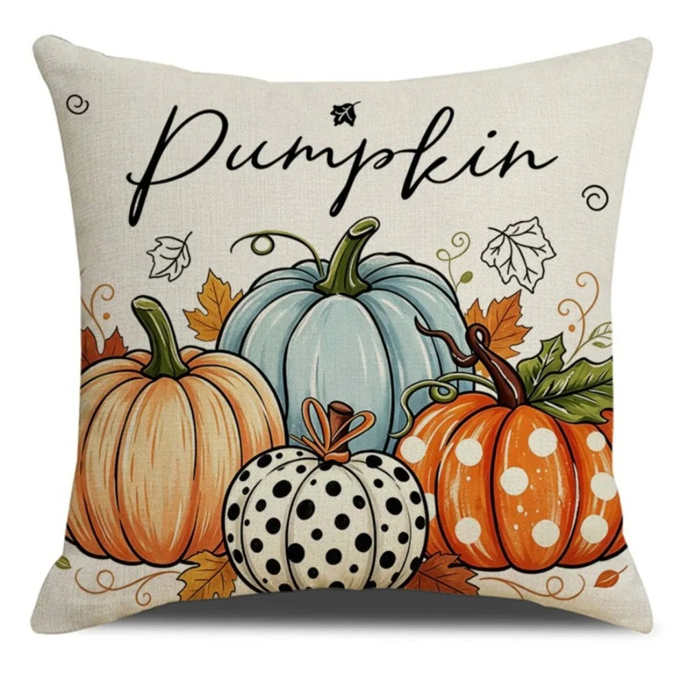 Linen Thanksgiving Printed Pillow Cover Cartoon Soft Pumpkin Sofa Cushion Cover Festive Decorative Comfortable Vue Style C