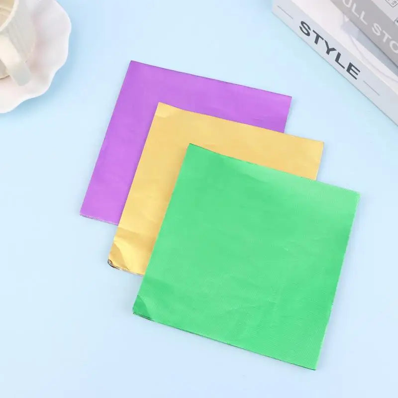 100Pcs 15x15CM Aluminum Foils Wrapping Paper Sheets Foil Candy Package Paper Chocolate Wedding Party Candy Packaging Vue
