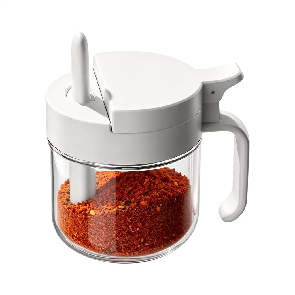 Airtight Glass Seasoning Jar Condiment Container with Spoon and Lid for Kitchen Countertop Pantry Cabinet Home Sugar Honey Vue