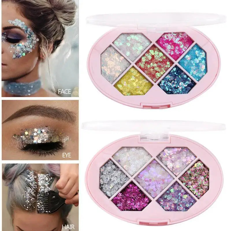 7 Colors Diamond Sequins Palette Shimmer Pigment Face Glitter Star Moon Makeup Fragment Vue