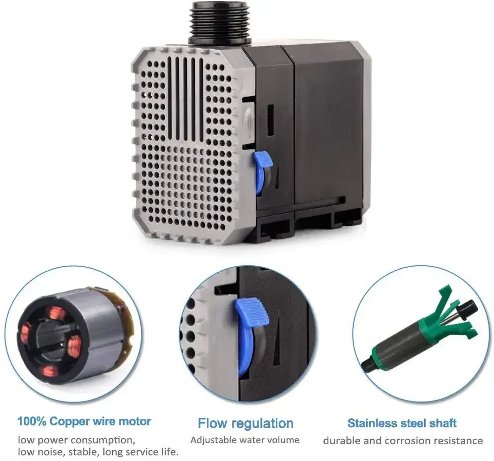 Aquarium Fish Tank Pond Fountain Adjustable Submersible Water Pump 1500-3000L/H Aquarium Pump Pond Vue