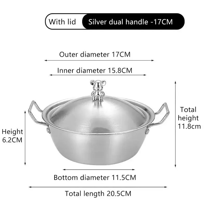 201 Stainless Steel Salad Bowl Melting Boiling Pot Instant Noodle Bowl Korean Rice Wine Bowl With Double-ear Handle Snack Basket Vue 17cm Bowl w Lid