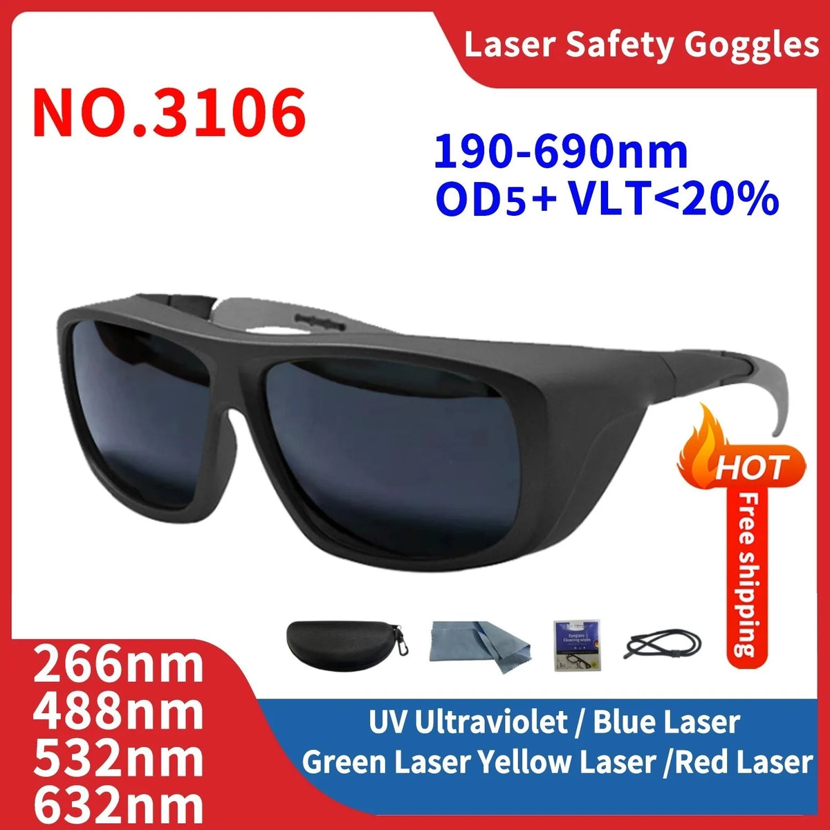 Laser Safety Glasses Protection Goggle Eye Protective Lentes De Seguridad Industriales UV IPI IR IPL FPV 1064 532nm Vue 3106
