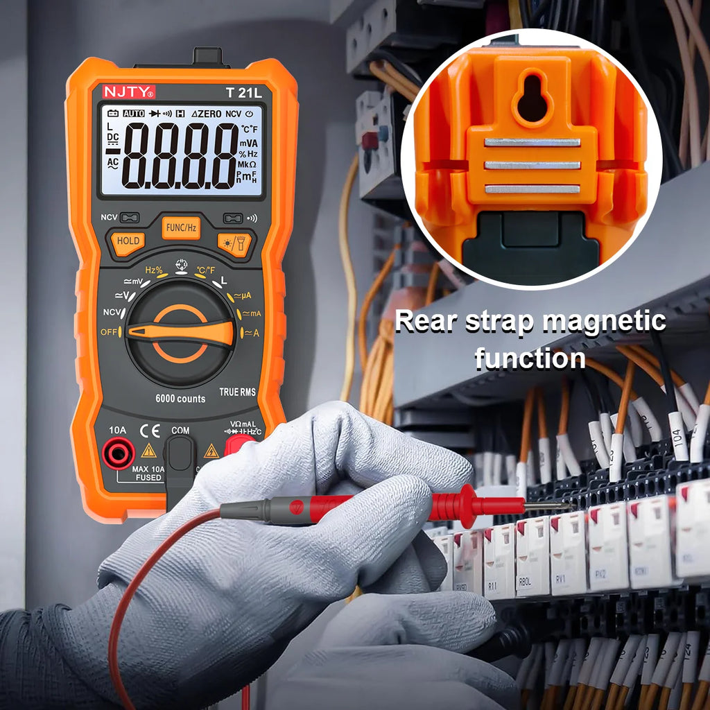 NJTY T21L Inductance Digital Multimeter 600μH-60H Range Duty Cycle 0.1-99% Temp DC AC Amp Voltage Resistance Capacitance NCV Hz Vue