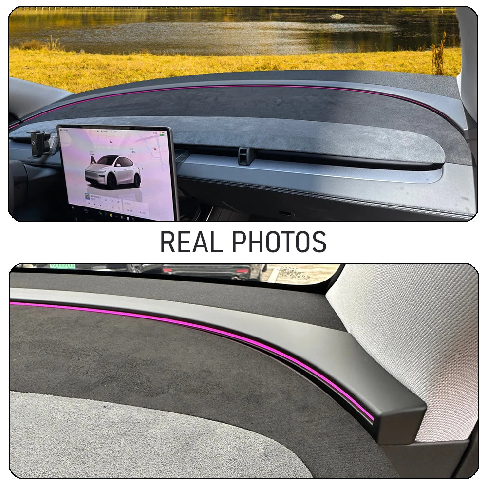 Tesmayx Suede Leather Dashmat Car Dashboard Cover Pad Dash Mat SunShade Carpet Accessories For Tesla Model Y Juniper 2025 2026 Vue
