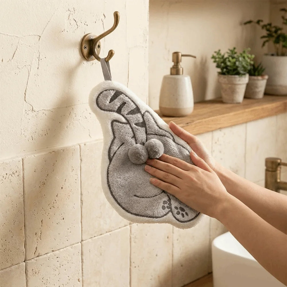 Funny Super Absorbent Cartoon Hand Towel Thickened Cat Pattern Wipe Cloth Coral Fleece Soft Absorbent Hand Cloth Bathroom Vue