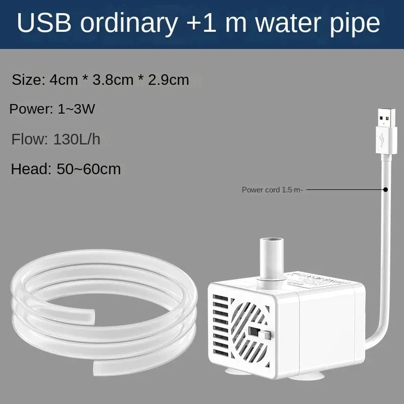 USB Ultra-Quiet Submersible Pump Fish Tank Pump Pet Drinking Water Fountain Low Water Power Off DC Filter Pump Garden Fountain Vue Upgrade Set A