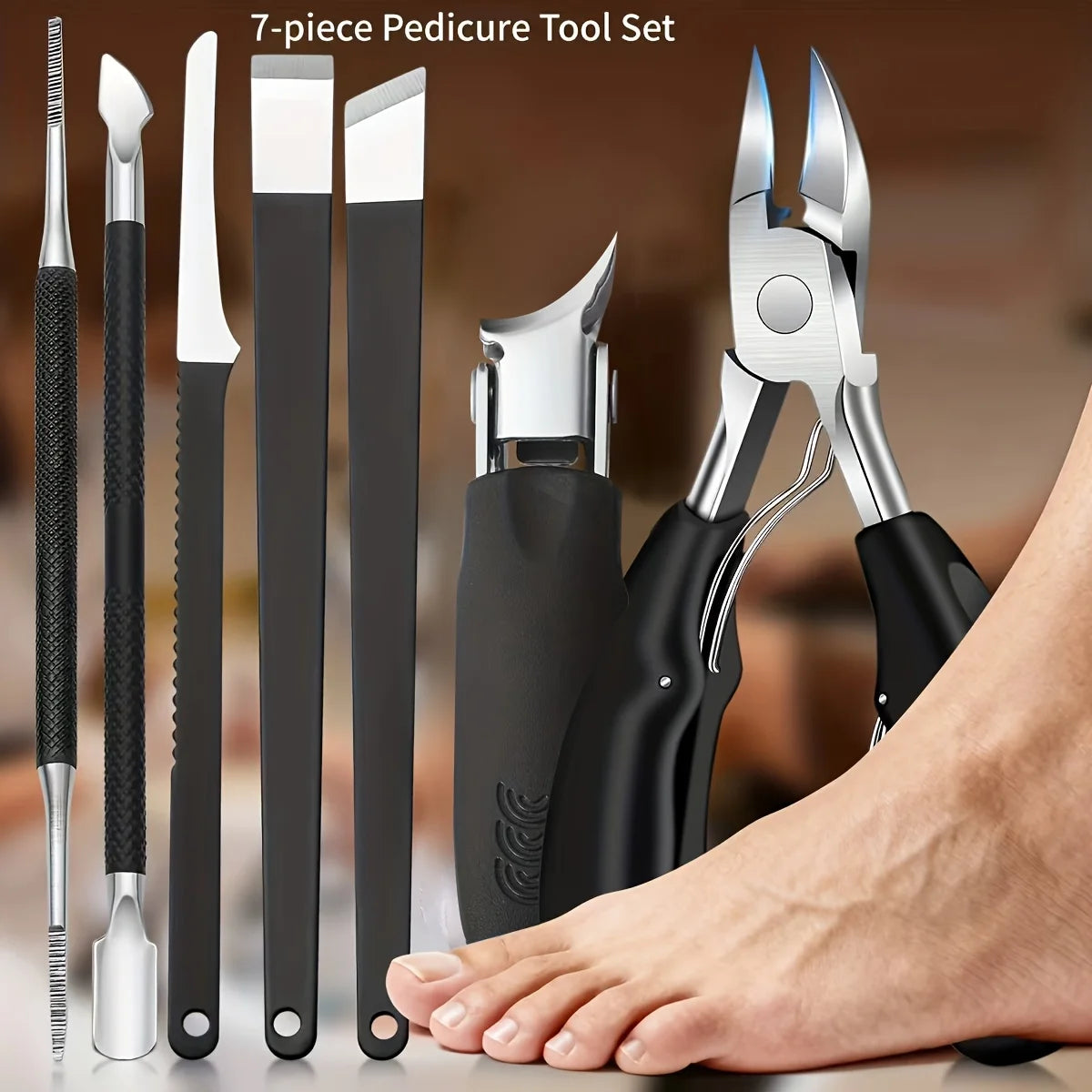 7pcs Modern Stainless Steel Nail Clipper Pedicure Set, Long Handle Eagle Beak Nail Clipper, Men's and Women's Manicure Pedicure Vue