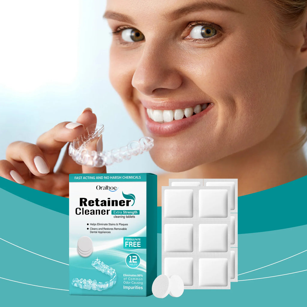 Denture & Retainer Cleansing Tablets • Effectively Removes Plaque & Buildup • Deep Stain Cleaning • Gentle Daily Oral Care Vue
