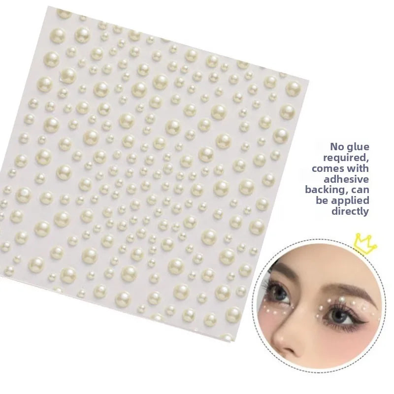 1 Sheet 3D Coloful Pearl Eyes Face Tattoo Self Adhesive Face Gem Jewels Eyeshadow Stickers Round Pearls Makeup Rhinestones Vue