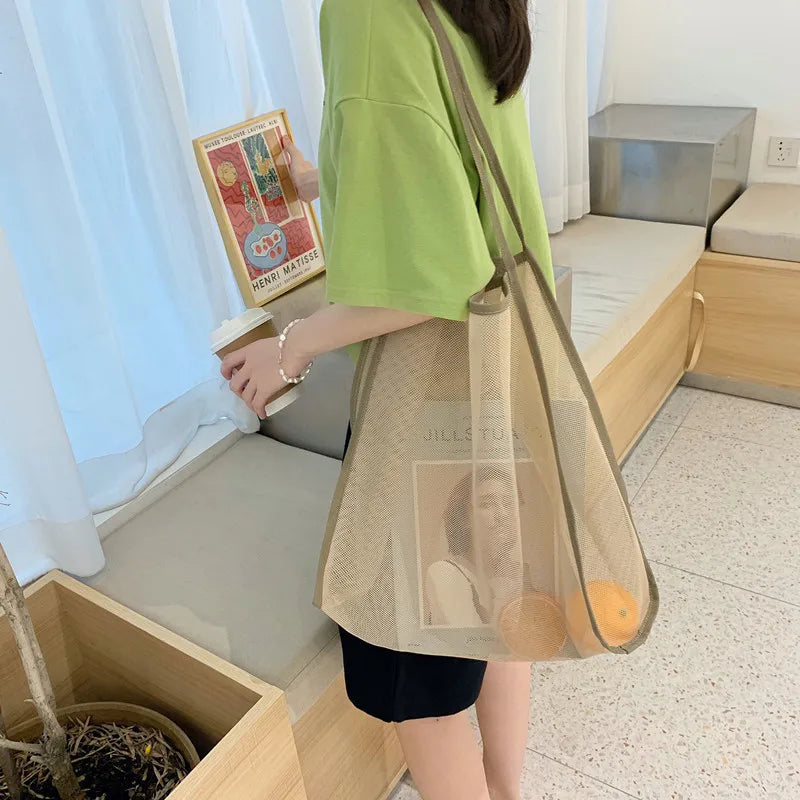Fashion Mesh Hollow Out Handbag Design Beach Travel Package For Women Shoulder Bag Large Capacity Female Summer Shopping Totes Vue
