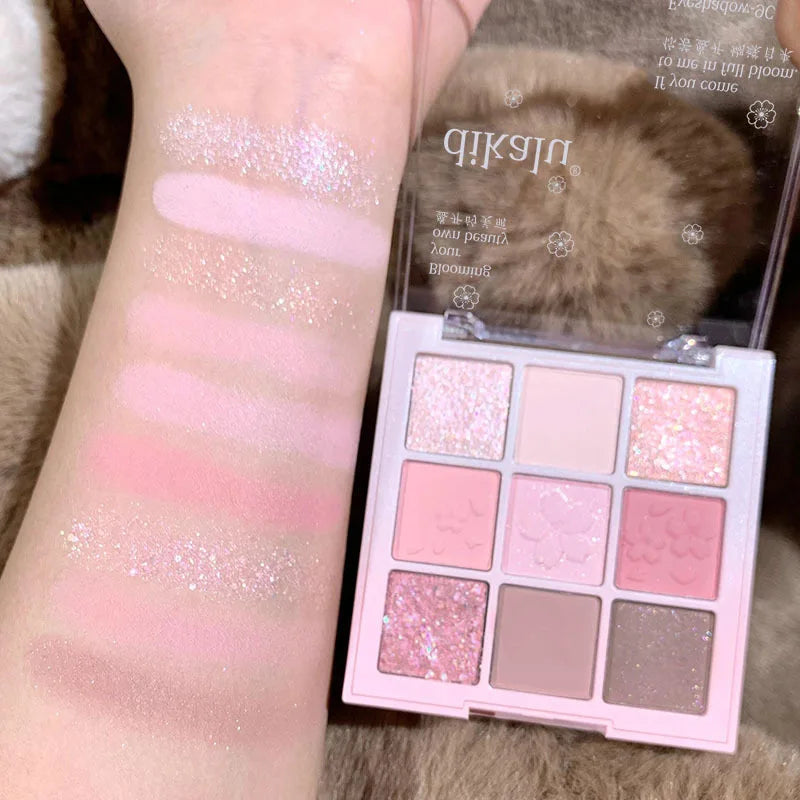 New Nine-color Eyeshadow Palette Rose Pink Nude Brown Low Saturation Pearly Matte Glitter Eye Shadow Long-lasting Eye Makeup Vue
