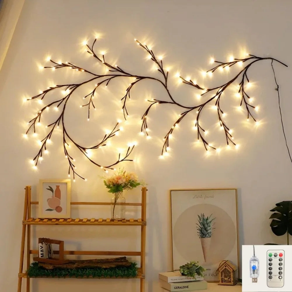 1PC 72LED/96LED/144LED USB powered bendable vine string light with remote control,used for living rooms and party decoration Vue Warm white 1PC 144LED