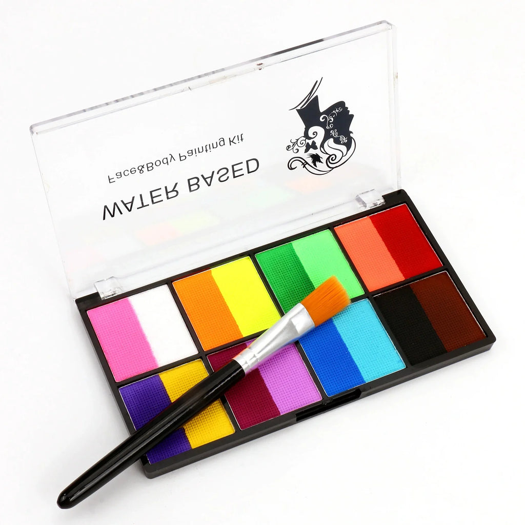 Palette Rainbow Stripe Paint Set with Brushes Water Based Dual-Tone Face and Body Paint Palette Christmas Halloween Cosplay Vue