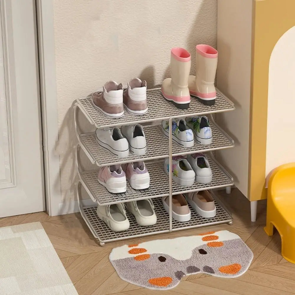 Bookshelf Large Capacity Metal Shoe Rack Space Saving Iron Shoe Stand Simple Kitchen Shelf Rental Room Vue