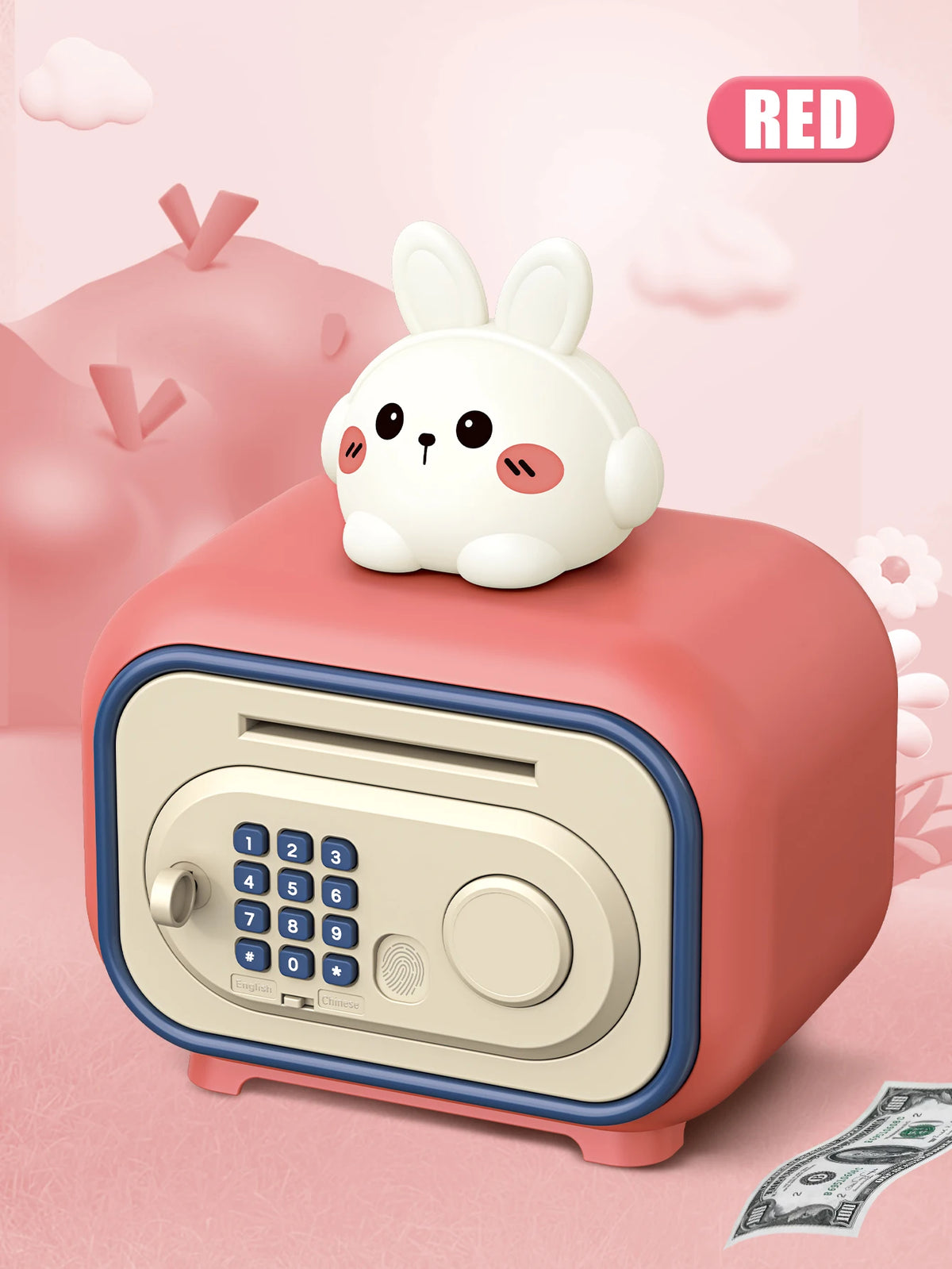 Electronic Piggy Bank Toys, Safe Money Saving Box Coin Banks Password Code Lock ATM Bank Gifts for Kids not Include Battery Vue Pink