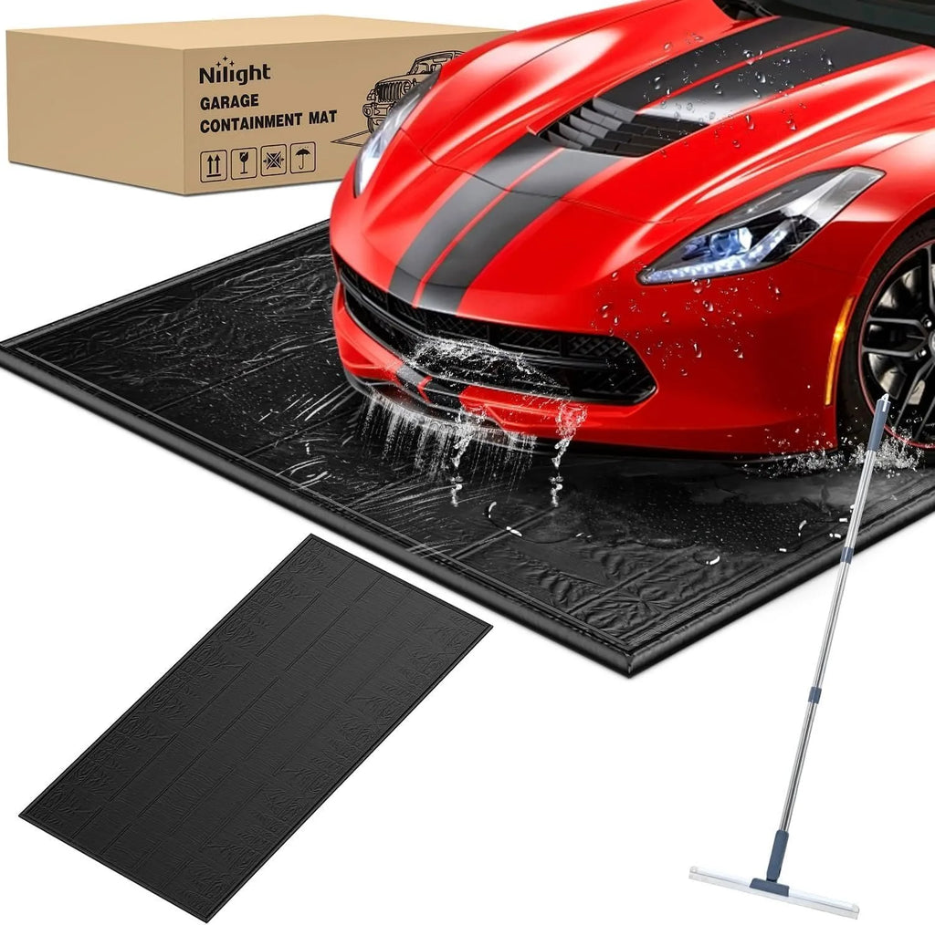 Nilight Garage Containment Mat, PVC Garage Floor Mat with 1.4" Foam Edge Barrier, Waterproof & Heavy Duty, Floor Protection for Most of Cars, Midsize SUVs, Mid-Size Sedans, Garage Floor Protection Mat for SUV Sedan Truck Indo Vue