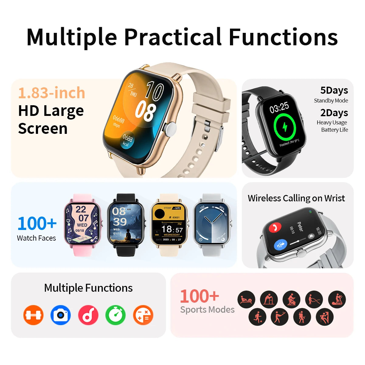 SIMSONLAB New Smart Watch Bluetooth Call Fitness Tracker Heart Rate Sleep Record Outdoor Sport Watch for Android/IOS Men Women Vue