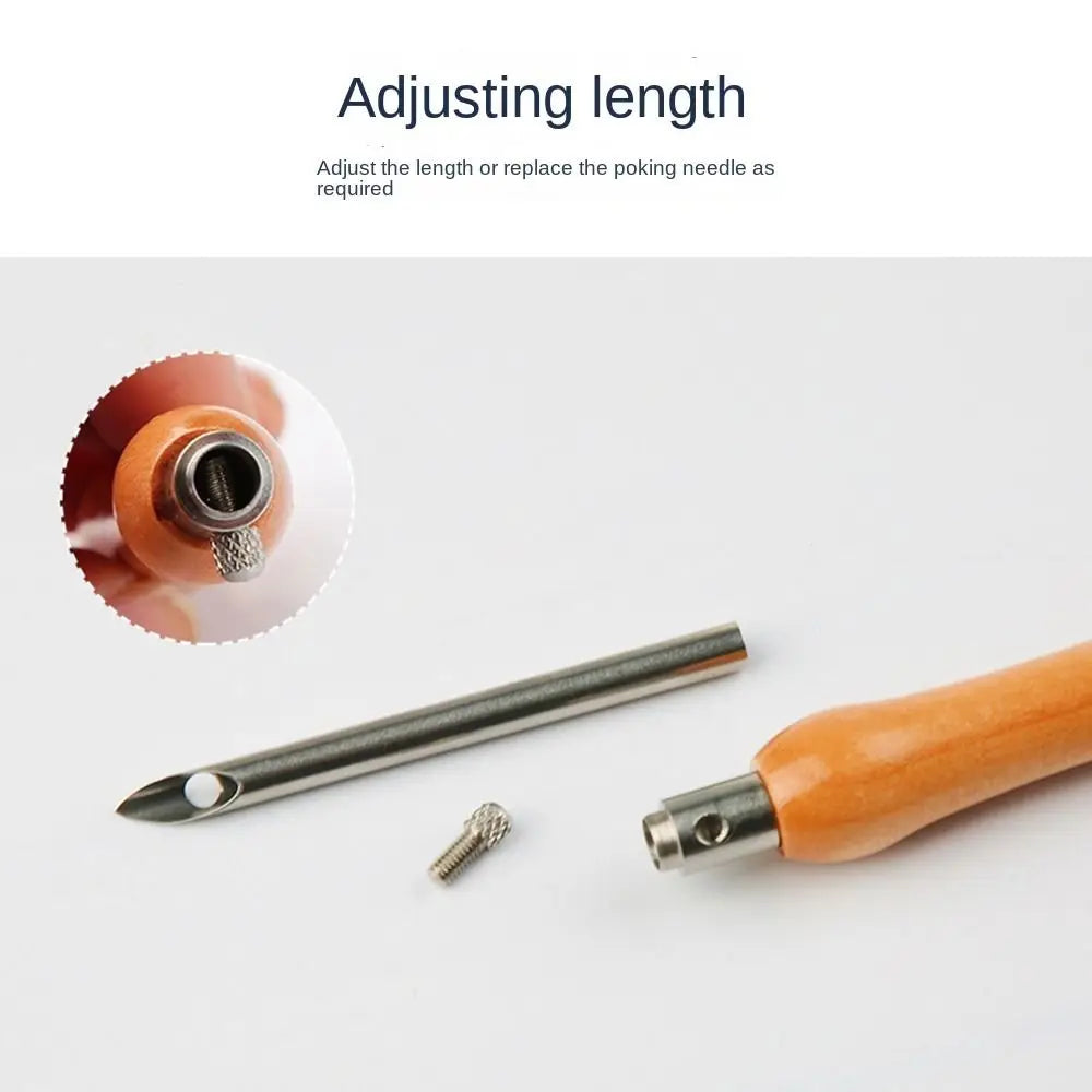 5Pcs 2.5mm/3.5mm/5mm Punch Needle Set Adjustable Wooden Handle Punch Stitching Kit Embroidery Craft DIY Tailors Awl Set Beading Vue