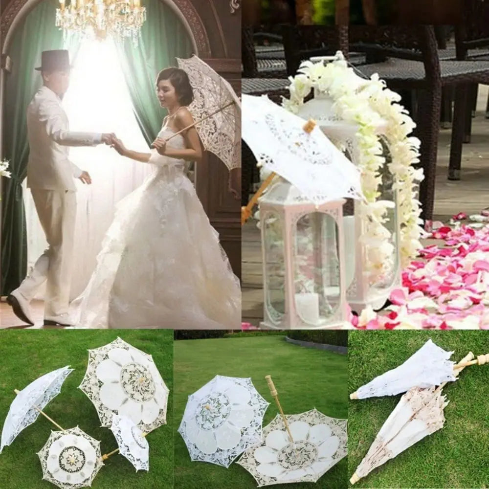 26 Length Embroidery Lace Parasol Umbrella Wedding Decoration Photo