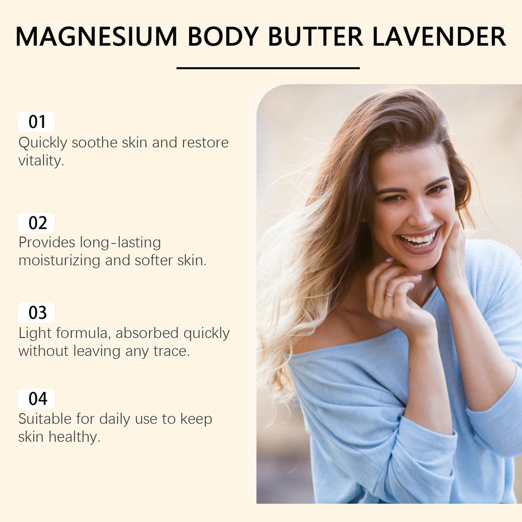 Lavender Magnesium Body Butter - A Moisturizing Cream Suitable for Dry Skin, Emitting a Relaxing Fragrance, Mild and Non-Greasy Vue