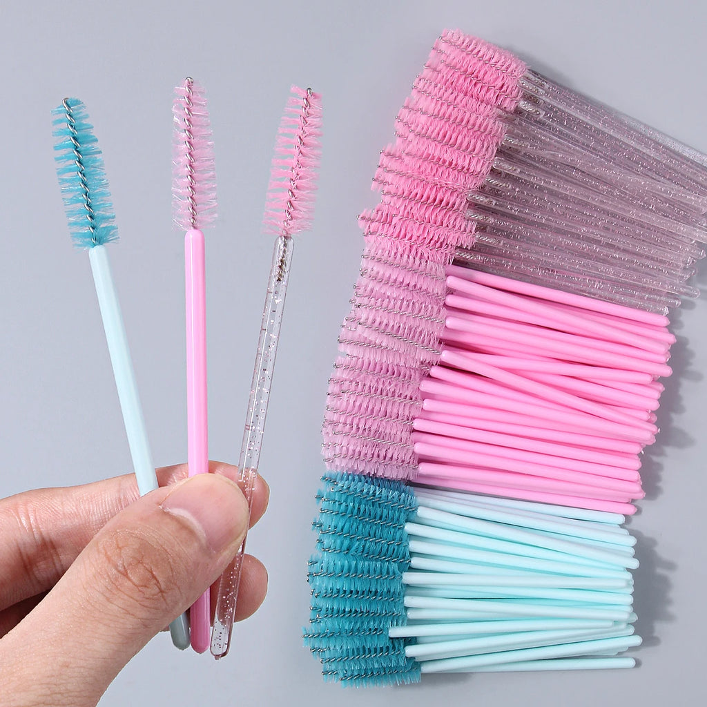 50PC Reusable Eyelash Brushes, Crystal Mascara Wands Lash Spoolies Makeup Brush for Eyelash Extension Eyebrow Comb Cosmetic Tool Vue