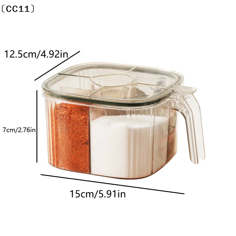 4 Grids Salt Pepper Seasoning Box Transparent Lid Spice Jar Chili