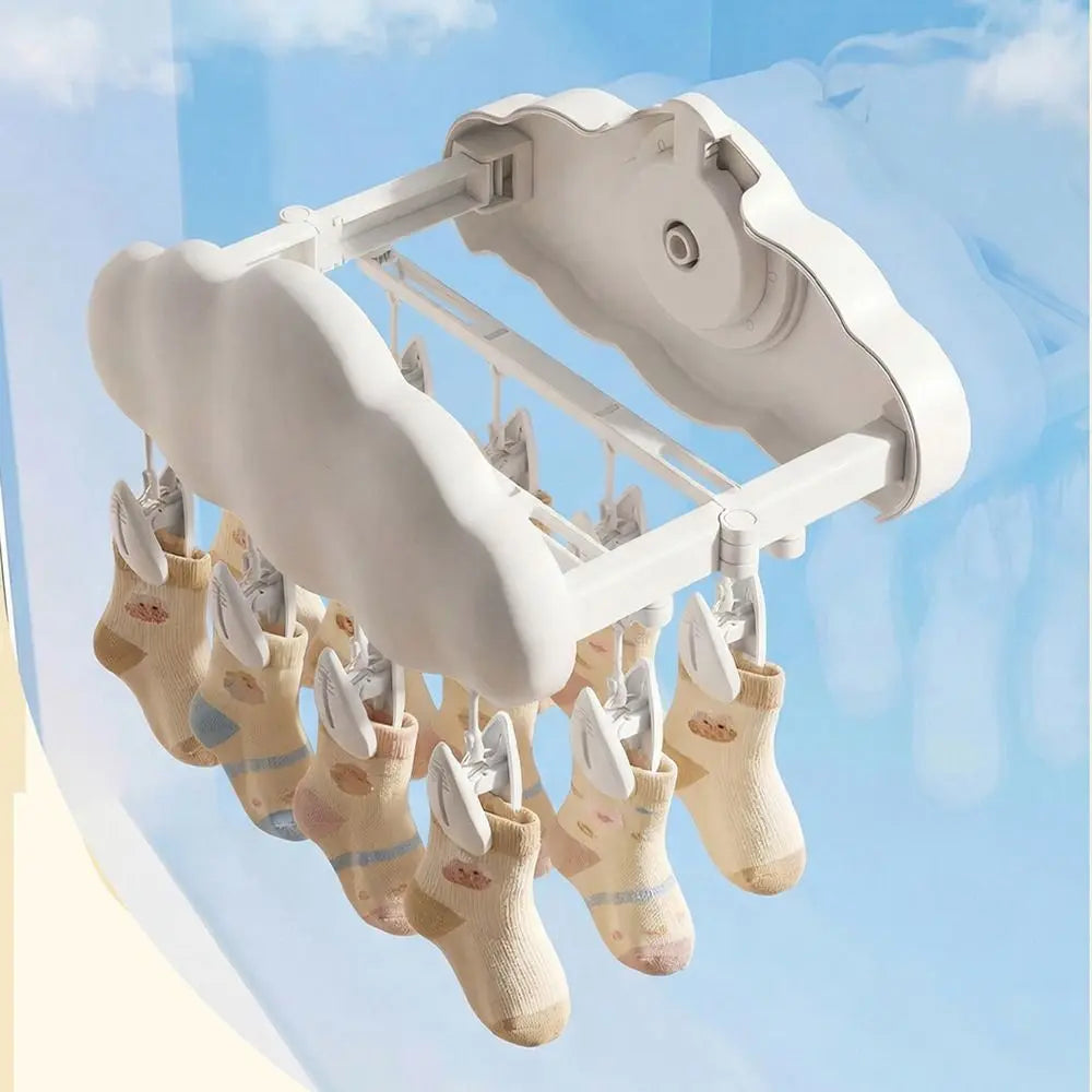 Folding Folding Drying Rack Suction Cup Expandable Baby Clothes Hanger Windproof Cloud Shape Hanging Underwear Holder Home Use Vue