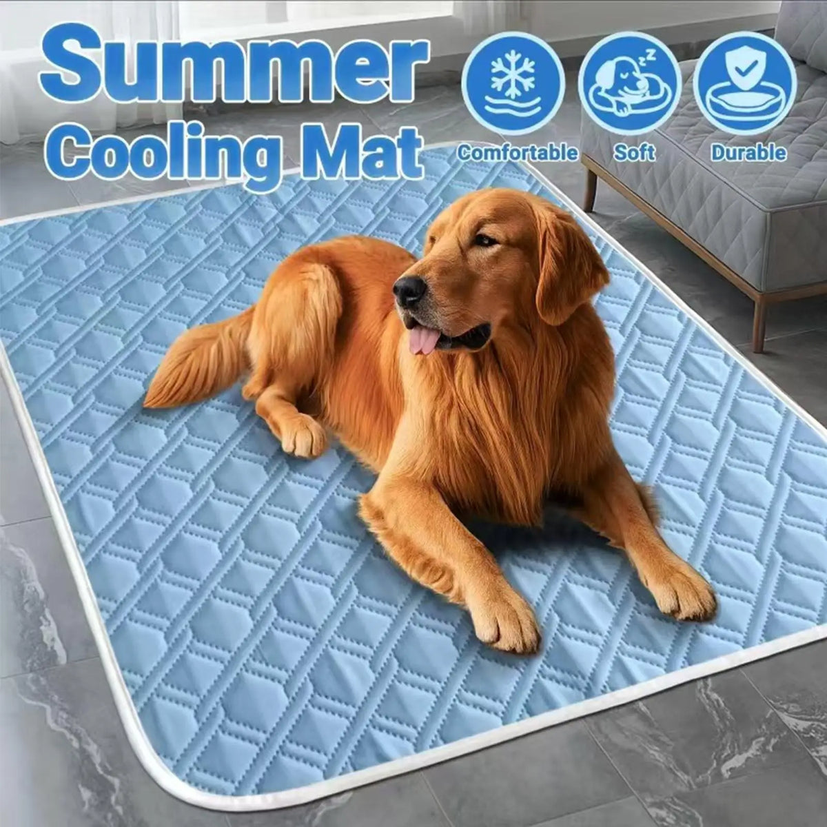 50X70cm/70X90cm Breathable Washable Soft Pet Cooling Mat, Summer Cool Sleeping Pad for Dog Cat Puppy Kitten, Crate Kennel Home Vue