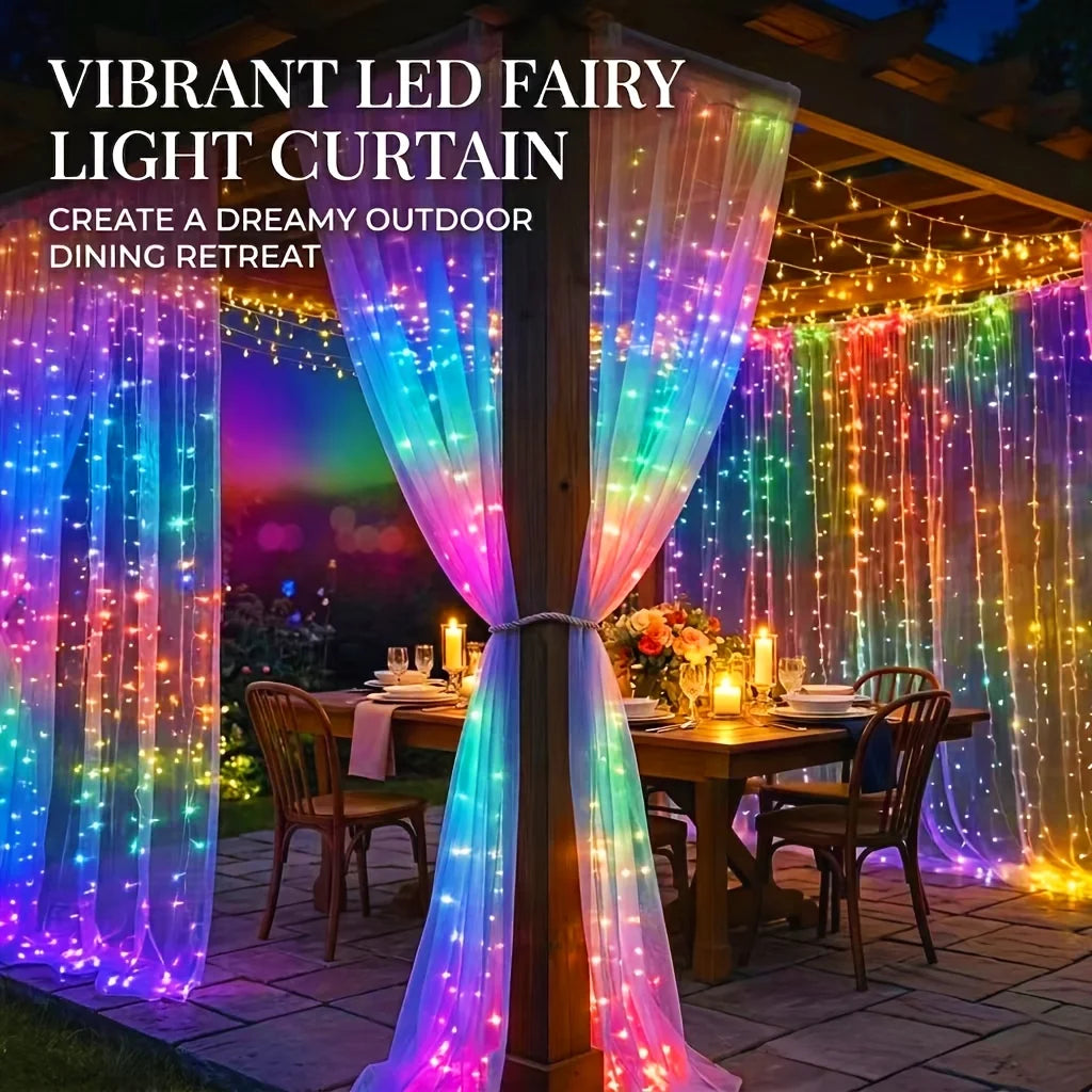 Remote-Controlled LED Curtain Lights USB Powered - 8 Lighting Modes Hanging Fairy String Light for Indoor Outdoor Decoration Vue