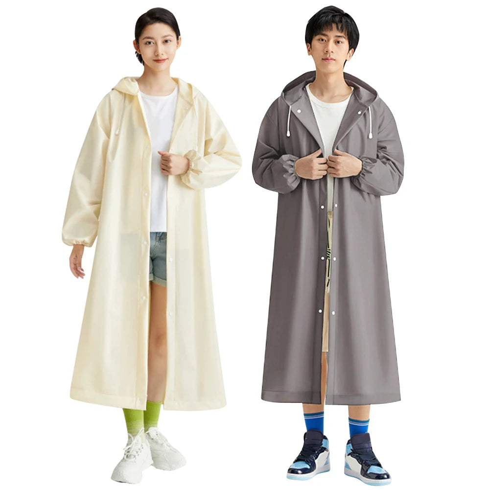 Waterproof EVA Adult Long Raincoat Reusable Hooded Rain Poncho Men Women Rain Coat Jacket for Travel Emergency Rainwear Suit Vue