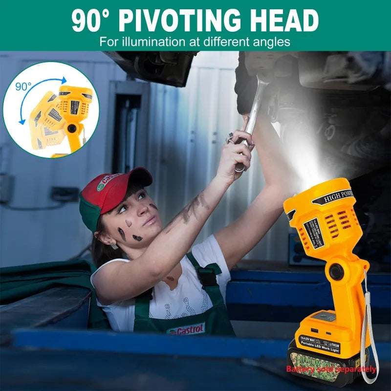 12W Wireless Flashlight Portable Folding Work Light Compatible with For Dewalt 20V Lithium Batteries Handheld Outdoor Spotlight Vue