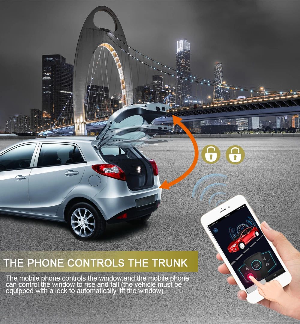 PKE 686W Smart Key Car Alarm System with Remote Central Locking Start/Stop Push Button Passive Keyless Entry Car Security System Vue