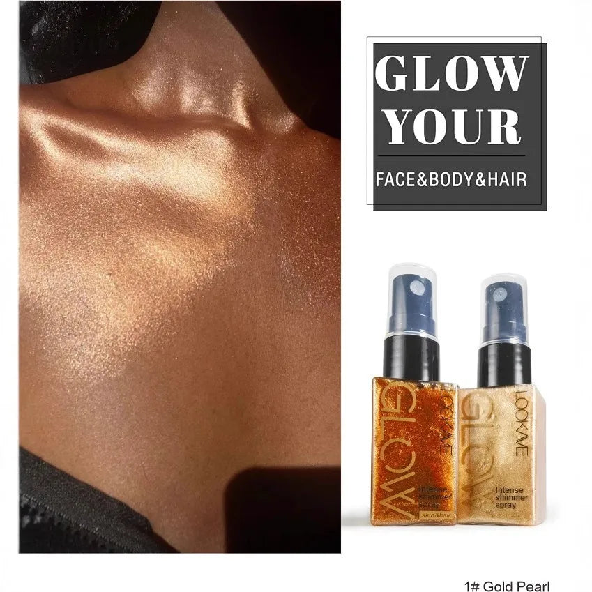 Intense Shimmer Spray Golden Brown Face Leg Contour Brighten Glitter Quick-Drying Non-Sticky Glitter Spray Liquid Highlighter Vue