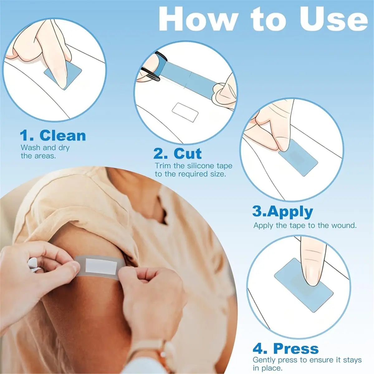 ABKW-Soft Silicone Tape For Skin, 1 Roll 1" X 5.46 Yards, Waterproof Adhesive Easy To Tear Pre-Cut Tape Vue
