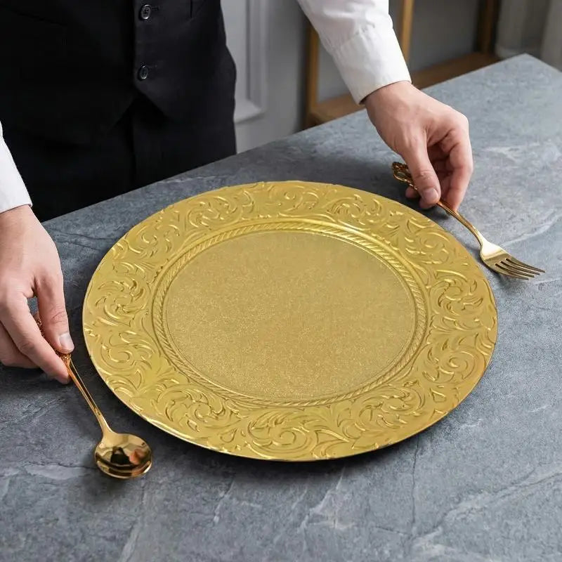 Reusable Gold Charger Plate Plastic Tableware for Party Banquet Event Wedding Home Table Setting Stylish Look Vue