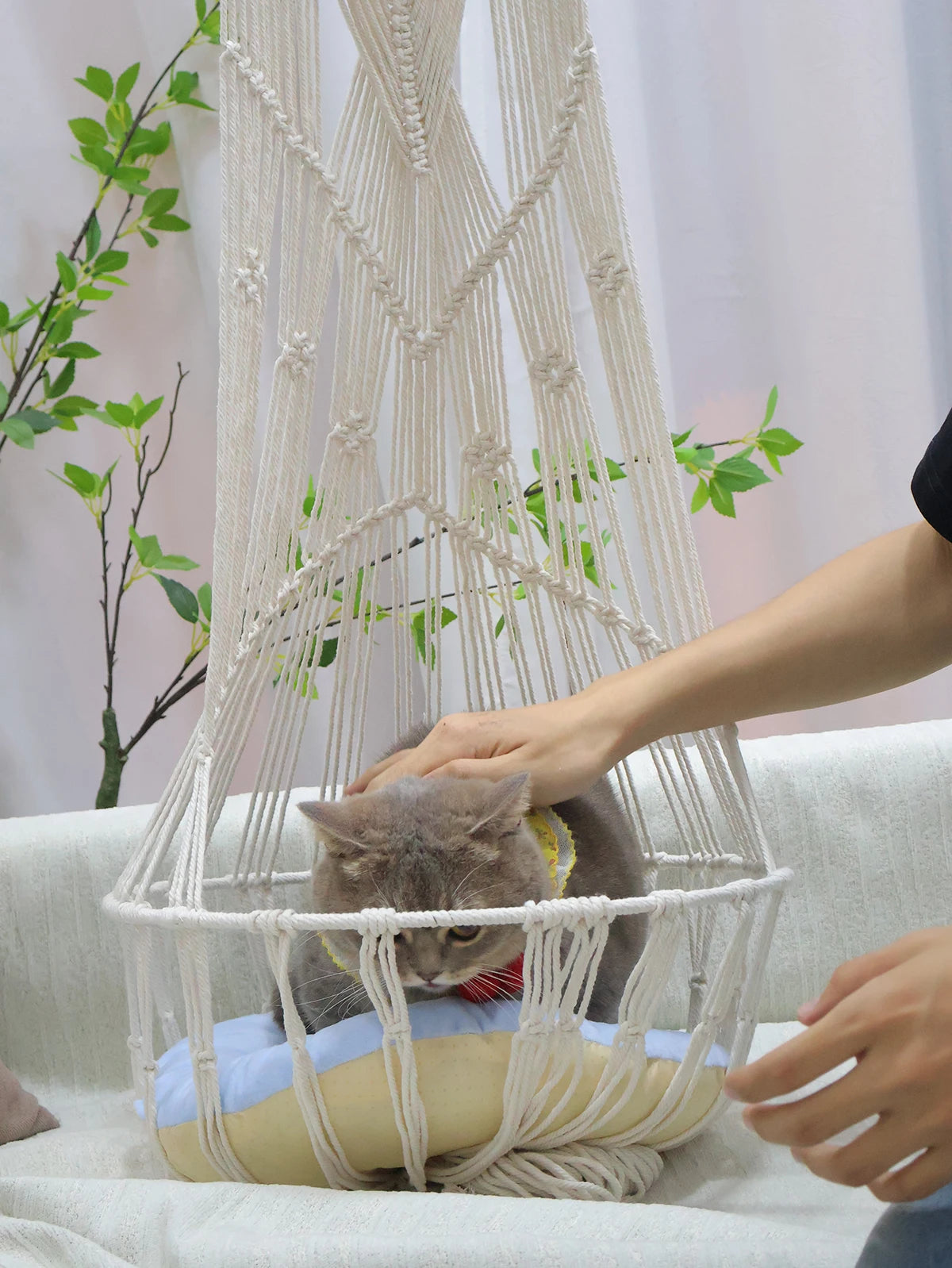 New 40CM Pet Cat Hammock Swing Bed Bohemian Handwoven Tapestry Cotton Macrame For Home Bedroom Decoration Wall Hanging Vue