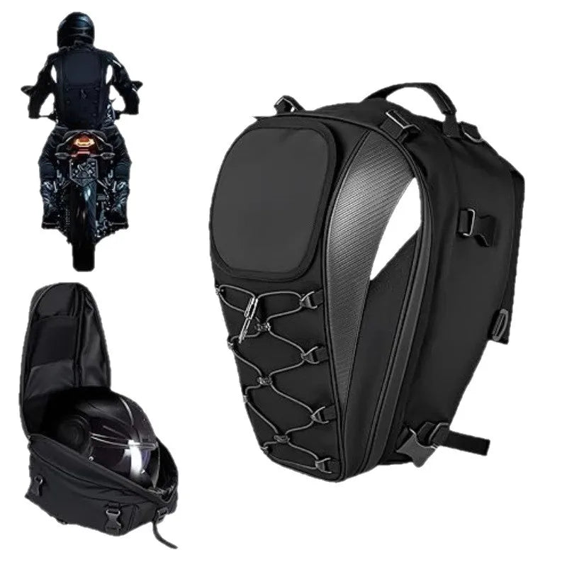 Motorcycle Rear Seat Helmet Bag Large Capacity Cycling Bag Travel Backpack Waterproof Rear Tail Bag Knight Equipment Bag Vue black