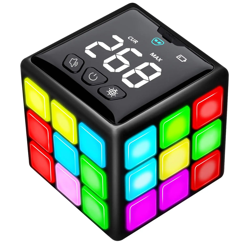 Rechargeable Handheld Cube with Games - 15 Fun Brain & Memory Games with Score Screen for Kids Teens - Gifts for Boys Girls Vue Black