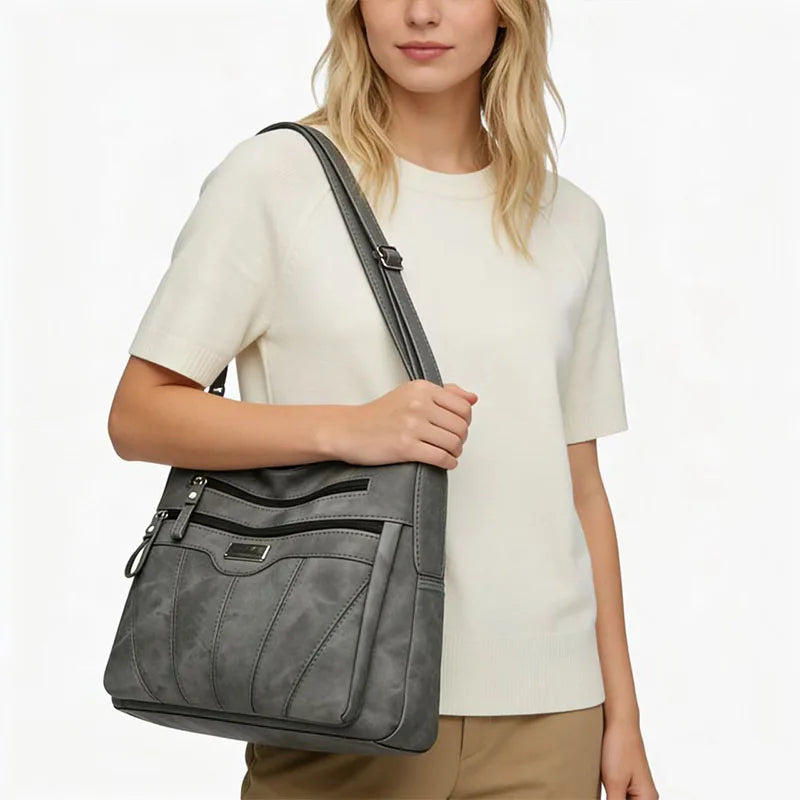 Convenient Multi-pocket Denim Shoulder Bag Smooth Metal Zippers