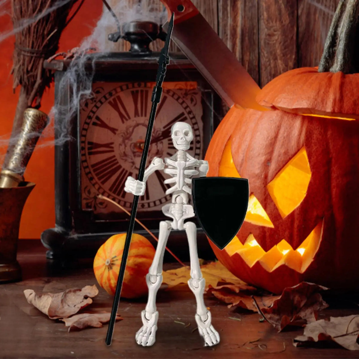 Halloween Skeleton Movable Doll Human Bone Figure Ornament for Outdoor Table Workplace Indoor Entryway Teaching Display Home Vue