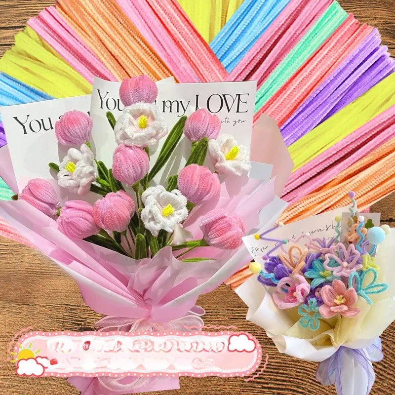 100PCS Handmade Twist Stick Colorful DIY Plush Stem Wired Twist Stick DIY Handmade Toy MateriaValentine's Day Birthday Gift Vue