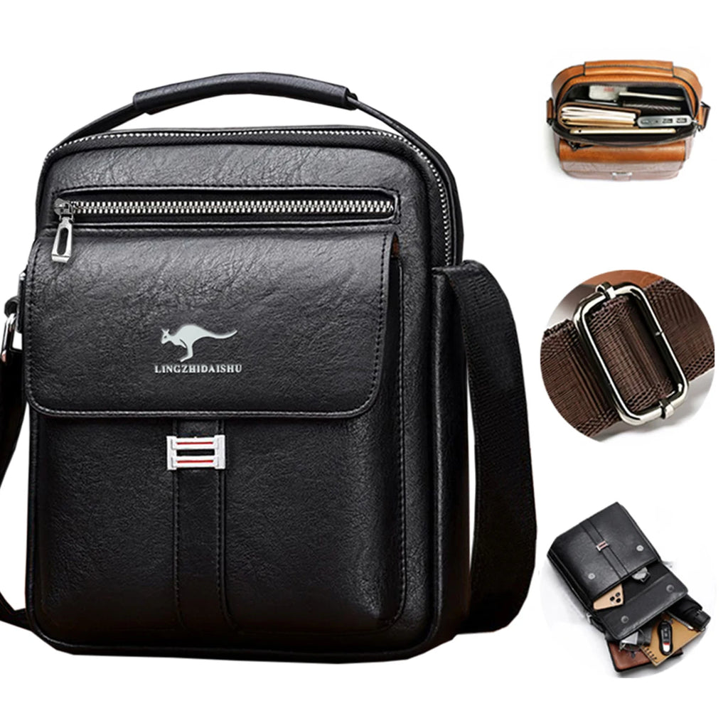 Men Multifunctional Leather Shoulder Bag Multi Pocket Crossbody