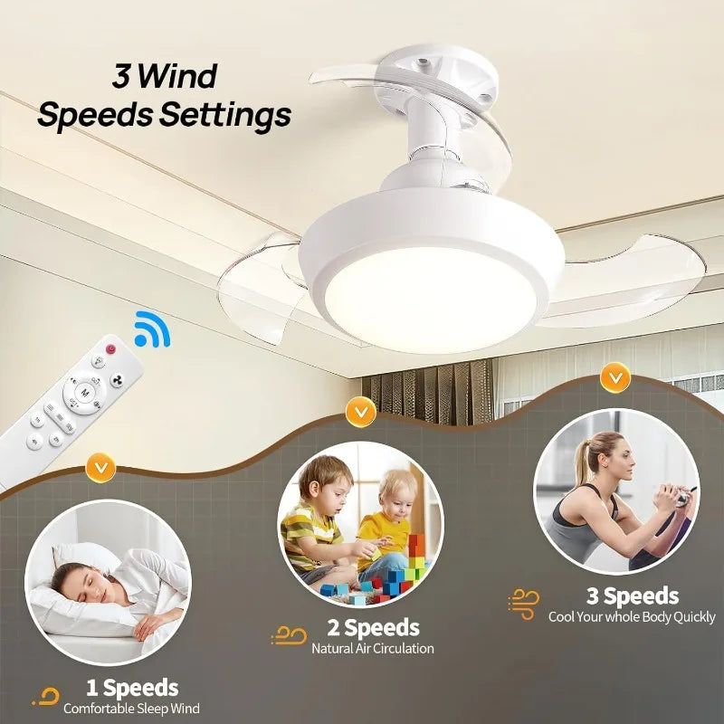 Socket Fan Light with Remote Ceiling Fan Light with E27 Socket Quiet LED Dimmable Flush Mount Fandelier for Workshop Bedroom Vue